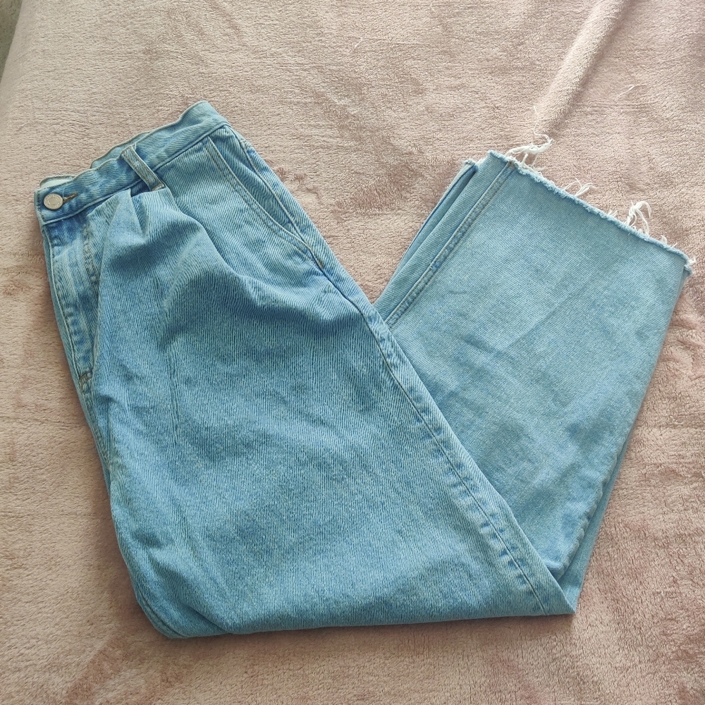 Blue Straight Leg Jeans with Elastic Waistband